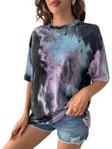 Remidoo Women's Casual Crewneck Short Sleeve Tie Dye Oversized Shirt Graphic Tee Top