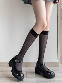 1 Pair Women's Black Knee-High Stockings