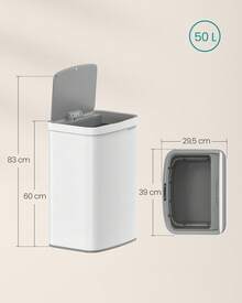 SONGMICS 13-Gallon Motion Sensor Trash Can, Stainless Steel, Carbon Filters, Soft Close - Bạc - Xem 8