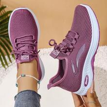 春秋季新款软底女运动鞋，防滑针织网眼跑步鞋，轻便厚底休闲鞋，透气