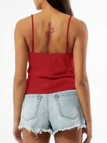 Womens Y2k Sequin Halter Cami Top Open Back Beaded Pearl Embellished Tank Cute Sparkle Backless Summer Glitter Rhinestone Going Out Tops - 紅色 - 查看 4