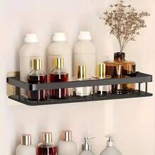 1PCS  Wall Mounted Stainless Steel Shelf, Self-Adhesive Bathroom Shelf, No-Punch Easy Installation Storage Basket, Space Saving Balcony, Bathroom, Kitchen, Bedroom Organizer, Bathroom Supplies, Storage Supplies - 免打孔1pcs - 查看 1