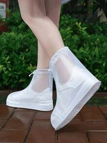 1 Pair White Transparent Plastic Drawstring Waterproof Rain Shoe Covers, Various Sizes, Non-Slip, Waterproof And Dustproof Reusable Shoe Covers, Outdoor Accessories, Suitable For School, Office, Home, Travel, Shoe Storage