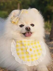 1pc Pet Daisy Plaid Bib, Cute Dog Bandana, Stylish Drool Bibs Suitable For Small/Medium Dogs And Cats