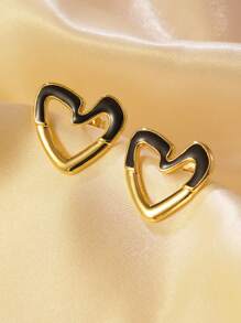 1 Pair Fashionable Minimalist Rainbow Hollow Heart Stainless Steel Earrings, Suitable For Women To Wear To Parties Or Travels
