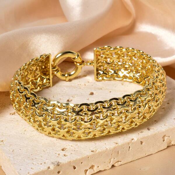 Übertriebenes und glänzendes 14 Karat vergoldetes Armband aus hochwertigem Kupfer mit Matrosenschnalle, Hip-Hop Stil, geeignet für Damen, alltägliche Partys und Geschenke