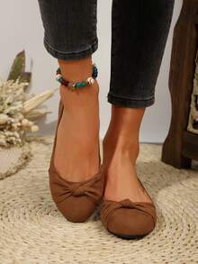 Ladies' Flat Shoes  Plain    Bohemian    Wood    Bow    Flat Shoes  Beach  Holiday  Wedding  Party  Office  Home - 棕色 - 查看 4