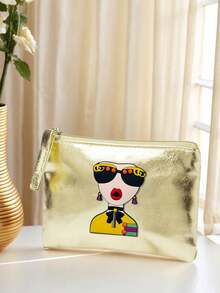 High-Quality Pu Coin Purse Is Waterproof, Simple And Stylish, Portable, With Pvc Goddess Free Of Sticking Bricks, Elegant Goddess Green And Yellow Striped Goddess, Large-Capacity Cosmetic Bag - Multicolor - View 5