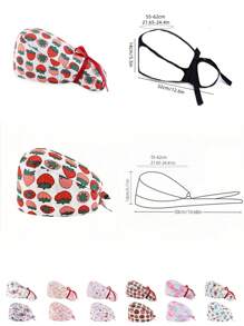 2 piezas Gorro protector con estampado floral y cuello en V, de mezcla de algodón. Adecuado para enfermeras, personal hospitalario y trabajadores de limpieza. Presenta diseño antibacteriano y a prueba de polvo, con cobertura para la parte trasera de la cabeza