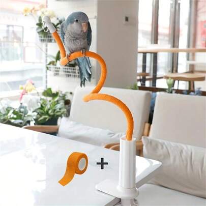 1 حامل مرن للببغاء الأخضر – طويل جدًا وصلب وسهل التنظيف مع مشابك، مناسب للطاولات والكراسي والقضبان والخزانات، مثالي للببغاوات والطيور الصغيرة، اكسسوارات الطيور