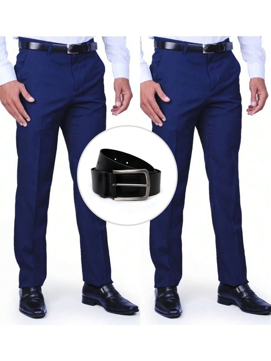 Kit 2 Premium Oxford Men's Dress Pants + Elegant Belt