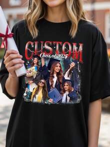 Camisa de graduación personalizada 2025, camiseta de foto de graduación personalizada, camiseta familiar personalizada 2025, camisa de botones de graduación personalizada, camisa de uniforme de clase personalizada 2025, camiseta de graduación a juego familiar, agregue el texto y las fotos deseados para personalizar - Negro - Ver 3