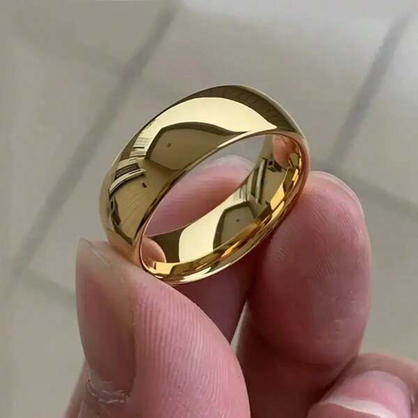 Anneau de mariage en acier inoxydable au titane en arc de 6 mm, plaqué or 24 carats, convient pour toutes les saisons et le port décontracté, cadeau idéal pour les hommes et les femmes
