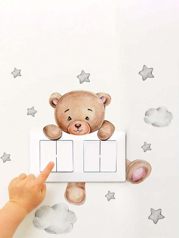 1pc Bear Star Cloud Wall Sticker Switch Sticker Suitable For Background Wall Room Decoration Wall Sticker Vinyl Waterproof Sticker Easy To Paste And Remove Fun Birthday Gift Graduation Gift Make Your Life Brand New Wall Decor Wall Stickers Stickers