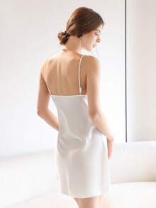 1PC Women Kimono Robes Silk Satin Long Bathrobe Lightweight Soft Nightgown Elegant Sleepwear Loungewear Pjs Back To School - White - View 2