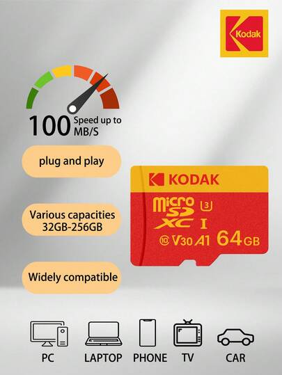  KODAK 정품 Micro-SD 카드 128GB 64GB 32GB 플래시 TF 카드 메모리 카드 A1 V30 U3 100MB/S 무료 SD 어댑터
