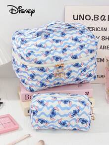 Disney 1件装旅行洗漱包化妆包拉链袋缝线化妆包家用收纳袋印花缝线图案绗缝化妆品整理袋化妆品收纳袋大容量多功能收纳袋 - 藍色 - 查看 15