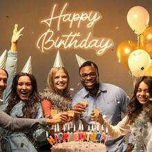 Happy Birthday Neon Sign - Festive Neon Celebration Signs For Parties And Decorations - Wall Mountable, Level 10 Dimmer Switch, USB Powered, - Preferred For Gifts - Warm White - View 5