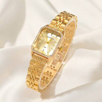 CARYINO 1pc Stainless Steel Strap Women's Watch, Classic Square Shape, Elegant Versatile With Inlaid Zirconia Quartz Watch, Suitable For Daily Wear, Business, Parties