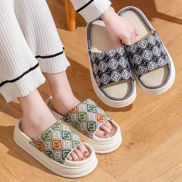 1 stuk Premium linnen pantoffels voor dames en heren, alle seizoenen binnenhuis, antislip katoenen linnen pantoffels