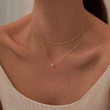 Collar de doble capa sencillo con incrustaciones de rhinestones para mujer, joyería de moda versátil y casual