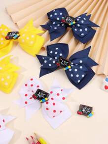 6 Stücke Schulanfang Windrad Haarbögen für Frauen, süße Polka Punkte Bögen mit Stylingclips, Tafeldekor Haarclips für den ersten Schultag, Barrettes, neue Semester Studenten Geschenk Haarspangen, Frauen Haarzubehör, flache Krallenklemmen, Haarspangen, Haarklammern