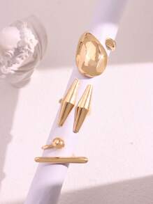 3pcs/Set Fashion Punk INS Minimalist Teardrop And Stud Triangle Ring Set, Street Style And High-End, Exaggerated And Minimalist, Abstract And Vintage, Luxury And Elegant, Suitable For Daily Commute, Party, Romantic Vacation, Photography, Exhibition Hall, Business And Personal Events, Exquisite, Gorgeous, High-End, Cute, Also Suitable For Couple Dating