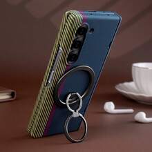 Hadaasi 1pc Multi-Color Water Transfer Carbon Fiber Texture Metal Magnetic Stand 360° Rotating Center Axis Hinge With Screen Tempered Glass Film Foldable Aramid Fiber Kevlar Texture Shell Film All-In-One Full Coverage Anti-Drop Protective Case Compatible With Galaxy Z Fold 8/Z Fold 8 Ultra/Z Fold 7/Z Fold 6/Z Fold 5/Z Fold 4/Z Fold 3 - Multicolor - View 6