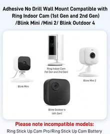 No Drill Ring Indoor Cam Adhesive Wall Mount Bracket, Strong Durable Adhesive Camera Mount Stand Ring Indoor Cam(1st Gen And 2nd Gen) Blink Camera Mount, 2 Pack Mount Bracket - Black - View 7
