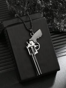 1pc Europe And America Style Men's Fashion Jewelry Necklace With Golden Revolver Pendant, High Quality Stainless Steel Necklace, Hip Hop Design, Men's Accessory Gift - Revolver Necklace - View 8