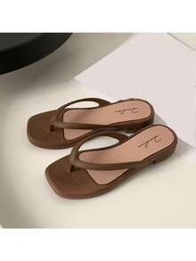 女士休闲人字拖凉鞋、平底人字拖沙滩鞋 - 棕色 - 查看 1