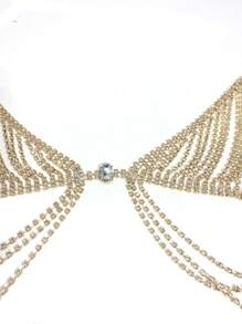 1pc Sexy Glitter Top Chain Fashion Fringes Rhinestone Body Chain, Summer Beach Bikini Nightclub Accessory