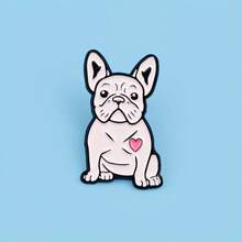 1 pieza Insignia de esmalte con diseño de corazón de perro pug lindo - Broche de dibujos animados blanco y negro adecuado para mochila, traje, sombrero - Accesorio de metal duradero, regalo para amantes de las mascotas, decoración de mochila - Blanco - Ver 7