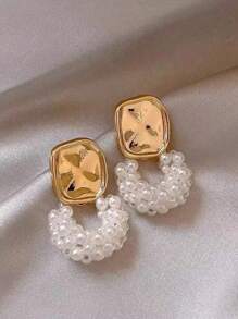 1 Par de Pendientes Colgantes Elegantes Geométricos de Imitación de Perla Franceses de Lujo, Adecuado para Banquetes, Fiestas y Vacaciones de Mujer en Primavera/Verano