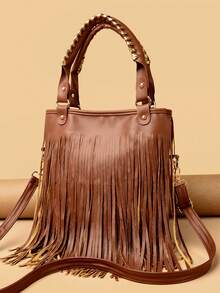 女士托特包，纯色，大容量，时尚商务休闲通勤流苏手提包单肩包，适合购物、钱包、年轻女性、大学生、初学者、上班族。非常适合办公室、大学、工作、商务、通勤、户外活动、旅行和郊游 - 彩色 - 查看 17