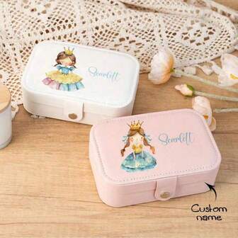 1pc Custom Name, A Personalized Princess Jewelry Box Storage Box With Creative Patterns And Names, A Zipper Jewelry Box With Rings And Necklaces, Suitable As Gifts For Girls, Friends, And Mothers, A Beautiful Jewelry Box, Festival Gifts
