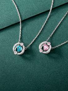 Folli Follie Collar con colgante en forma de corazón y diamante de moissanita en cadena, bonito colgante de corazón de cristal rosa, cadena ajustable con dije, joyería, regalos para mujer.