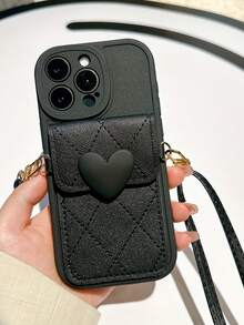 Portacarte con motivo a cuore di diamante 3D, con tracolla staccabile, compatibile con 16 Pro Max/16 Plus/15/14/13/12, custodia protettiva in morbido silicone per 12 Pro/13 Pro Max, portafoglio e portamonete - nero - Visualizzare 1