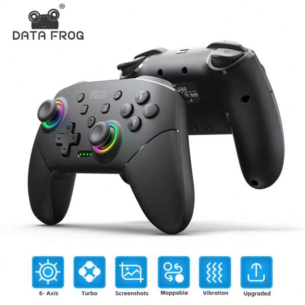 DATA FROG Controlador inalámbrico DATA FROG compatible con la consola Switch OLED/Lite, mando de juego programable con función Turbo y batería de 1000 mAh