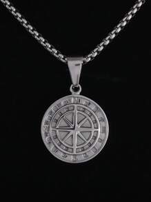 1PC Stainless Steel Compass Medal Pendant Necklace Men And Women Street Party Cool Jewelry Gifts