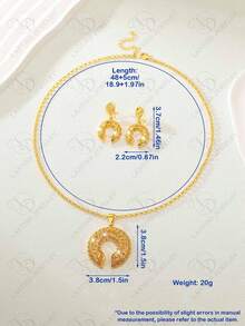 简约迪拜风格优雅珠宝时尚 C 形 24K 镀金吊坠项链，奢华耳环套装，适合女性、婚礼、派对、生日、中东婚礼礼物 - 金色 - 查看 7