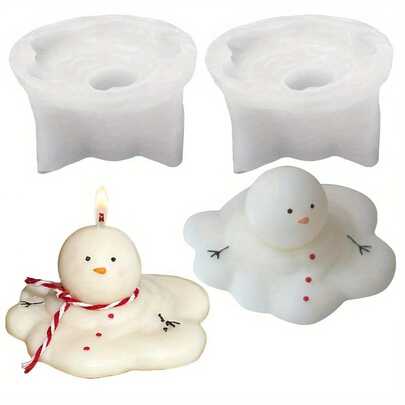 硅胶雪人蜡烛模具，3D融化雪人蜡烛制作模具，圣诞装饰工艺模具，适用于肥皂、环氧树脂、DIY工艺品