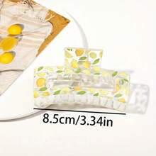 2Pcs Square Fruit Printed Transparent Women's Hair Clip, Retro Elegant Style, Fruit And Flower Pattern Design, Durable Resin Hair Clip For All Seasons, Hair Clip For Showering, Suitable For Home, Travel, Party Decoration, Holiday Gifts Back To School
