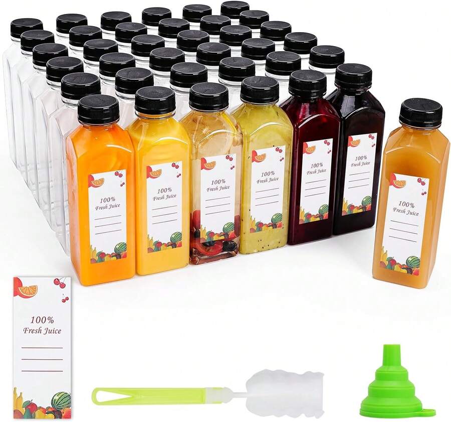 Plastic Juice Bottles 150 Pcs 16 Oz Empty Plastic Water Bottles With Caps Reusable Clear Beverage Containers For Drinking, Juicing, Smoothie, Water With 2 Brushes, 2 Funnels (16-OZ) - Multicolor - View 1