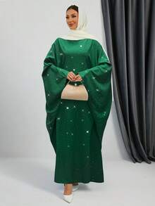 女士纯色蝙蝠袖宽松阿拉伯连衣裙 - 彩色 - 查看 3