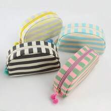 Custom Embroidered Striped Makeup Bag, Personalized Name Cosmetic Pouch With Zipper And Pom-Pom, Colorful Canvas Travel Toiletry Organizer, Cute Gift For Girls, Bridesmaids, Birthday, Holidays, Daily Essentials Bag,Multi-Functional,Ornamental,Letter,Stylish,Modern,Colorful,Cute,Adorable,Casual,Custom,Personalised,Unique,Customized,Ideal Gifts For Him,Ideal Gifts For Her, Son, Daughter,Christmas Gift