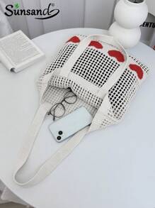 Summer Fashion Vacation Beach Bag, Elegant White Women's Bag, Crochet Bag Women's Handbag, Lunch Bag, Shoulder Bag Travel Essentials, Cruise Essentials, Suitable For Daily Leisure, Vacation, Shopping And Clothing Matching Business Casual Women, College Students, Mother's Day Gifts Wedding Bride Bridesmaid Gifts