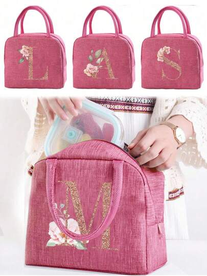 1pc Insulating Lunch Bag A To Z Letter Print Women Cooler Handbags Student Thermal Lunch Bags For Work Thermal Bag For Women Insulated Refrigerated Lunch Box Bag For Man Picnic Bag Fridge Bag Name Initials Pattern Cooler Lunch Box Ice Pack Storage Bag Back To School School Stuff Bag For School Lunch Bag For Women Cooler Bag Picnic Accessories School Accessories