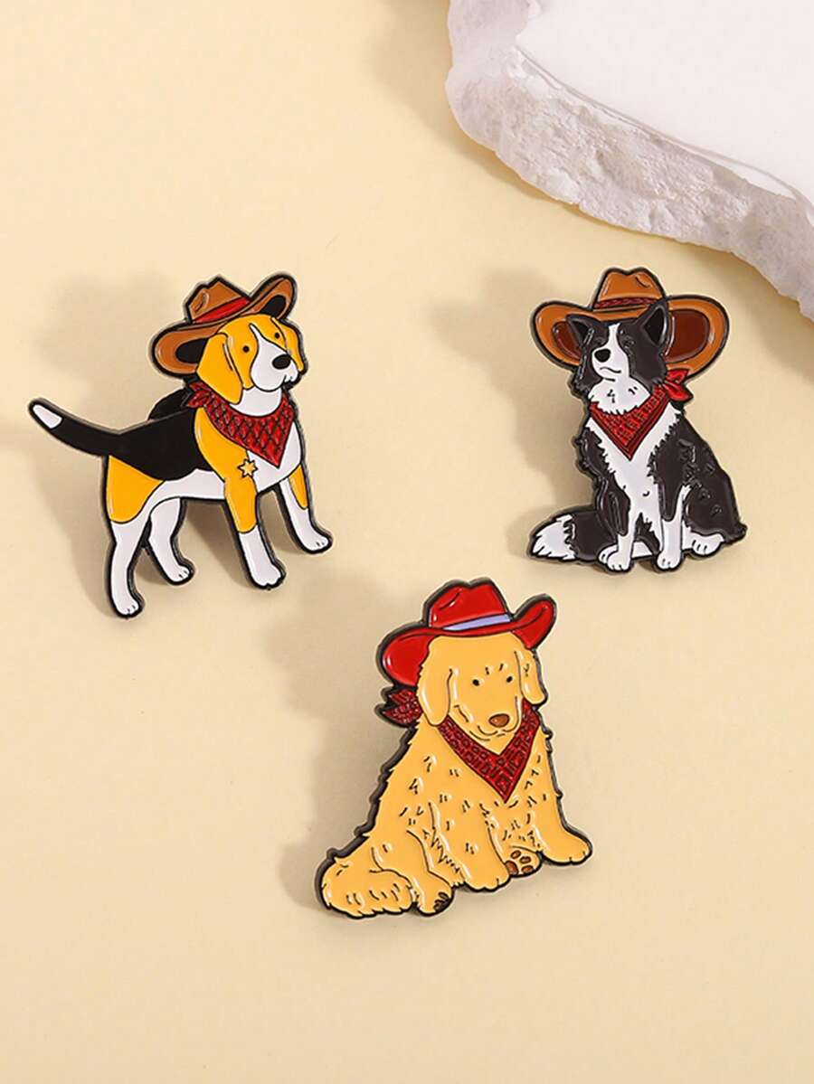 3 件装搞笑牛仔狗珐琅别针可爱卡通牛仔帽狗猫胸针装饰背包翻领徽章首饰礼物送给爱狗朋友 - IN1762-3 - 查看 1