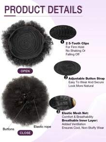 Extensão de cabelo sintético Afro Puff com cordão, Rabo de Cavalo Preto e Marrom, Coque Cacheado Afro Puff com Cordão para Cabelos Curtos e Crespos, Coque Crespo Afro Grande Preto para Cabelos Naturais, Penteados Sintéticos com Presilha para Uso Diário